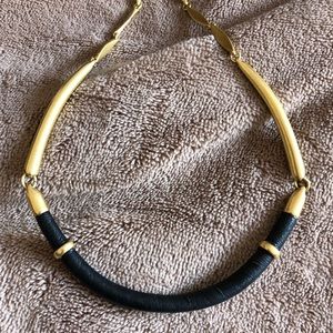 Stella & Dot black leather and gold necklace
